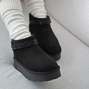 Chosen Steps Chunky Platform Black Ankle Booties with Embellished Strap